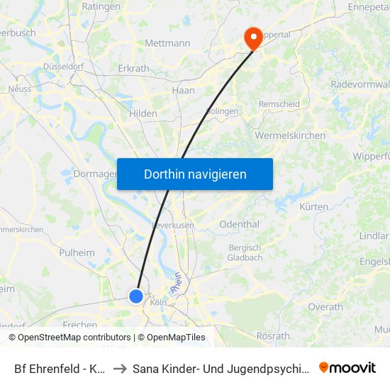 Bf Ehrenfeld - Köln to Sana Kinder- Und Jugendpsychiatrie map