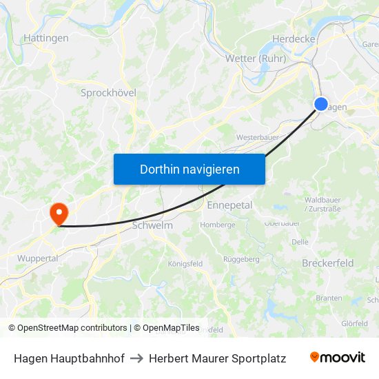 Hagen Hauptbahnhof to Herbert Maurer Sportplatz map