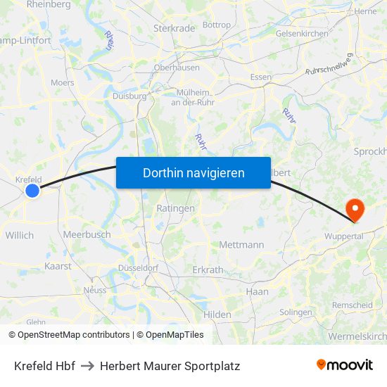 Krefeld Hbf to Herbert Maurer Sportplatz map