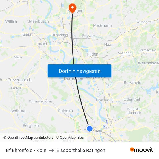 Bf Ehrenfeld - Köln to Eissporthalle Ratingen map