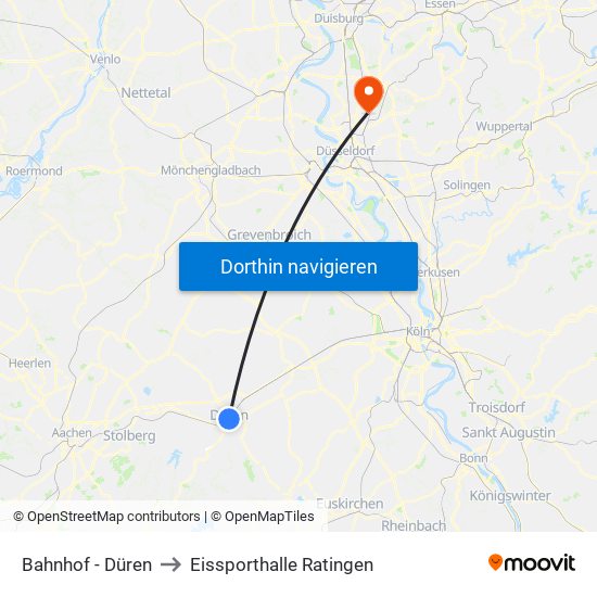 Bahnhof - Düren to Eissporthalle Ratingen map