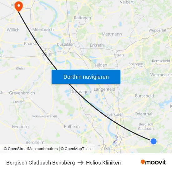 Bergisch Gladbach Bensberg to Helios Kliniken map