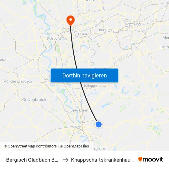 Bergisch Gladbach Bensberg to Knappschaftskrankenhaus Bottrop map