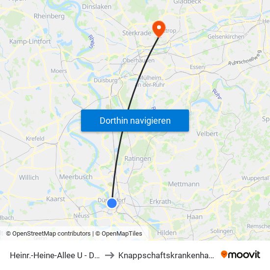 Heinr.-Heine-Allee U - Düsseldorf to Knappschaftskrankenhaus Bottrop map