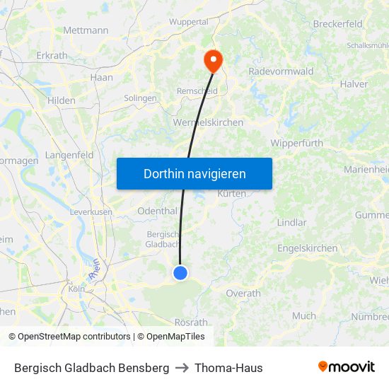 Bergisch Gladbach Bensberg to Thoma-Haus map