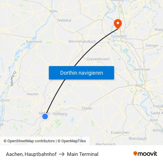 Aachen, Hauptbahnhof to Main Terminal map