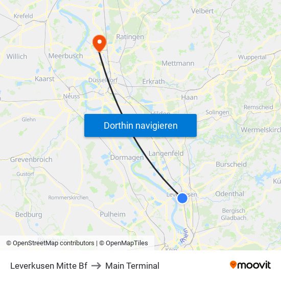 Leverkusen Mitte Bf to Main Terminal map