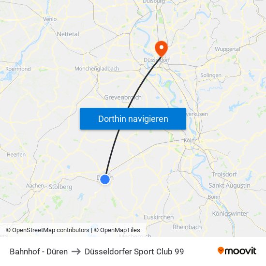Bahnhof - Düren to Düsseldorfer Sport Club 99 map