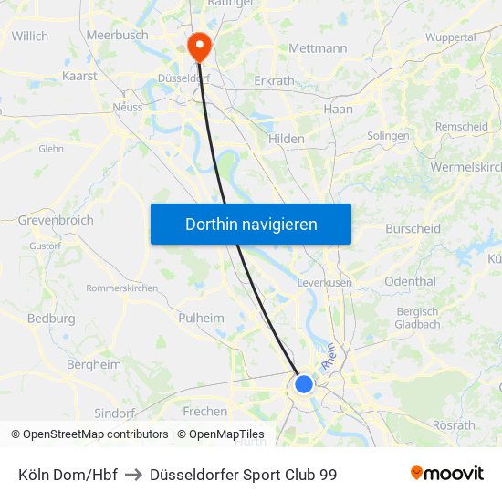 Köln Dom/Hbf to Düsseldorfer Sport Club 99 map