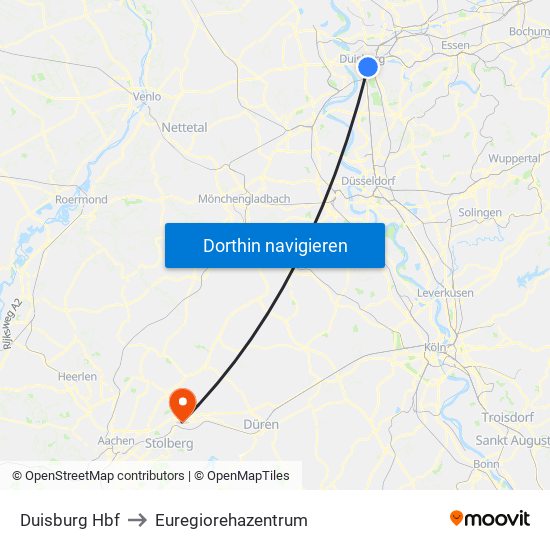 Duisburg Hbf to Euregiorehazentrum map