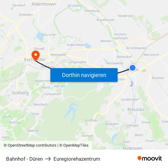 Bahnhof - Düren to Euregiorehazentrum map