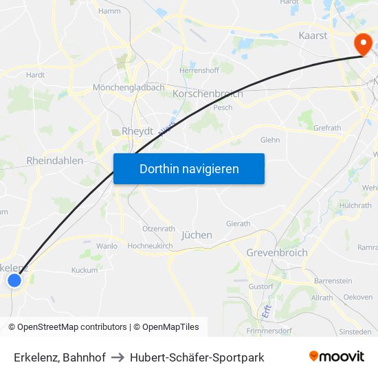 Erkelenz, Bahnhof to Hubert-Schäfer-Sportpark map