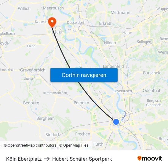 Köln Ebertplatz to Hubert-Schäfer-Sportpark map