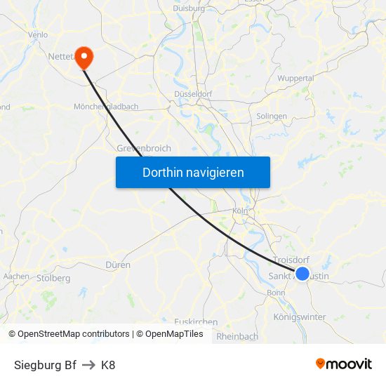 Siegburg Bf to K8 map