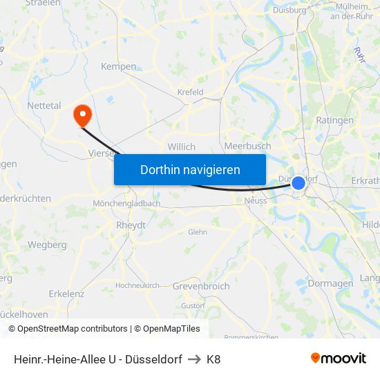 Heinr.-Heine-Allee U - Düsseldorf to K8 map