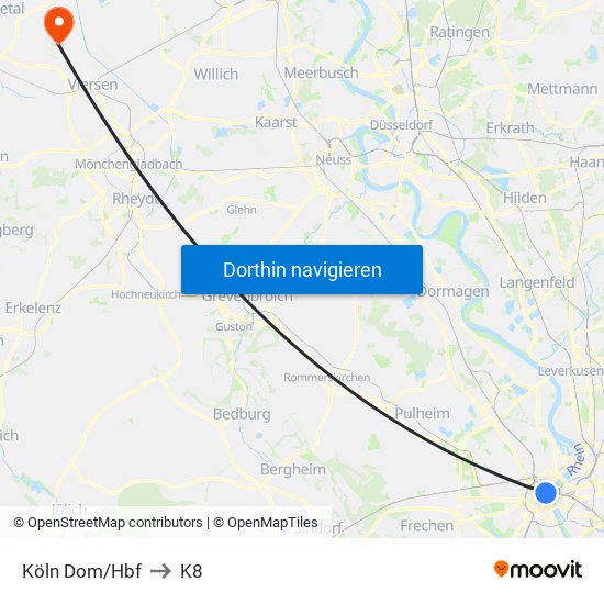 Köln Dom/Hbf to K8 map