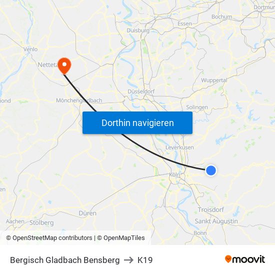 Bergisch Gladbach Bensberg to K19 map