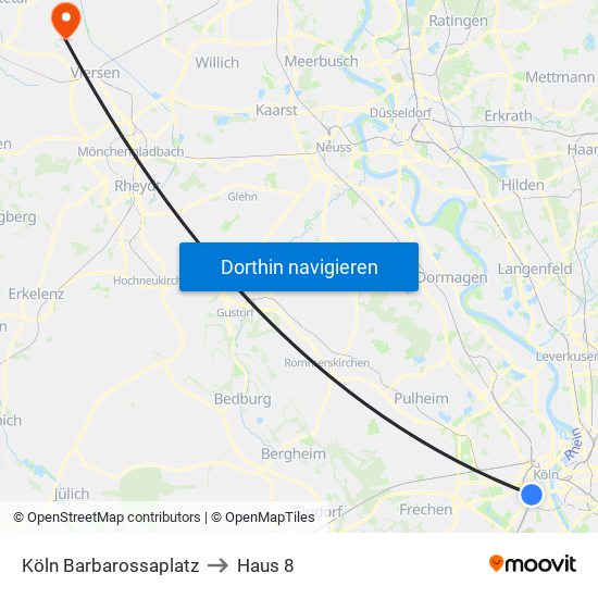 Köln Barbarossaplatz to Haus 8 map