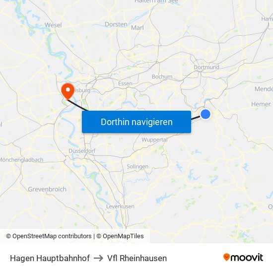 Hagen Hauptbahnhof to Vfl Rheinhausen map