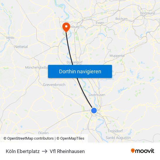 Köln Ebertplatz to Vfl Rheinhausen map