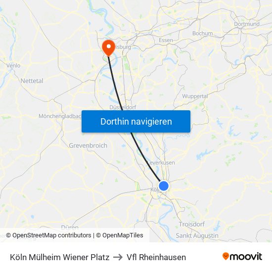 Köln Mülheim Wiener Platz to Vfl Rheinhausen map