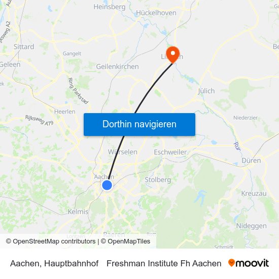 Aachen, Hauptbahnhof to Freshman Institute Fh Aachen map