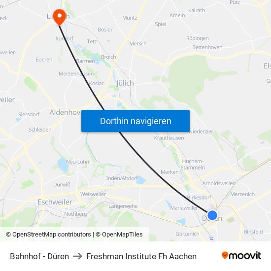 Bahnhof - Düren to Freshman Institute Fh Aachen map