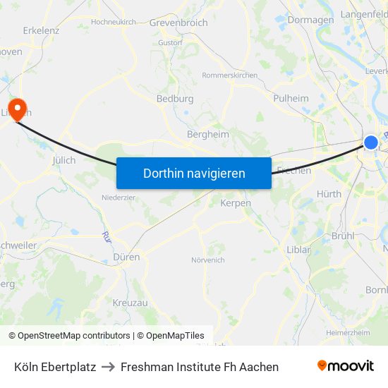 Köln Ebertplatz to Freshman Institute Fh Aachen map