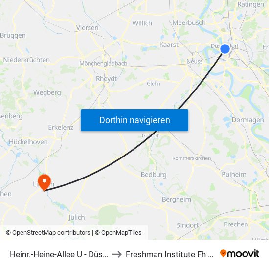 Heinr.-Heine-Allee U - Düsseldorf to Freshman Institute Fh Aachen map