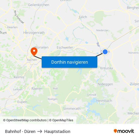 Bahnhof - Düren to Hauptstadion map