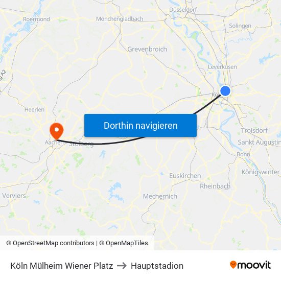 Köln Mülheim Wiener Platz to Hauptstadion map