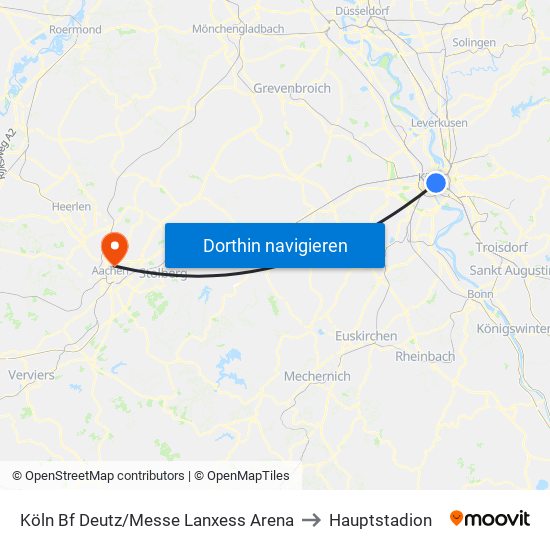 Köln Bf Deutz/Messe Lanxess Arena to Hauptstadion map