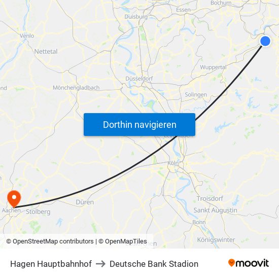 Hagen Hauptbahnhof to Deutsche Bank Stadion map