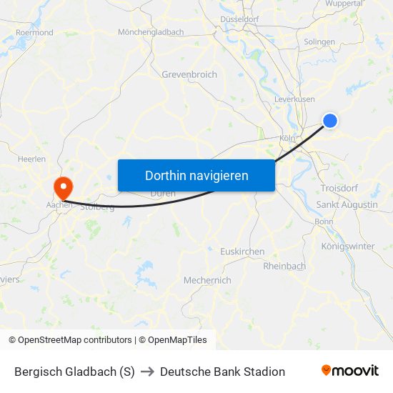 Bergisch Gladbach (S) to Deutsche Bank Stadion map
