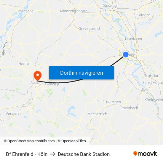 Bf Ehrenfeld - Köln to Deutsche Bank Stadion map