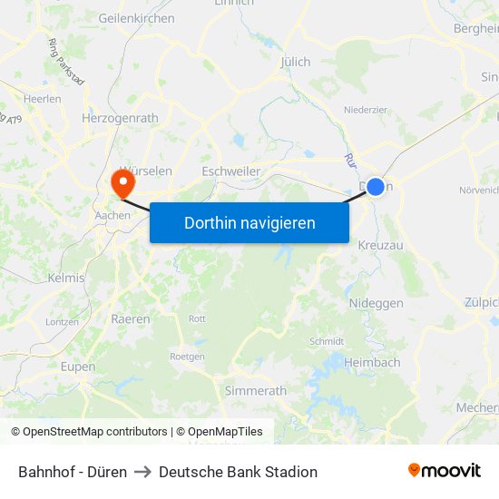 Bahnhof - Düren to Deutsche Bank Stadion map