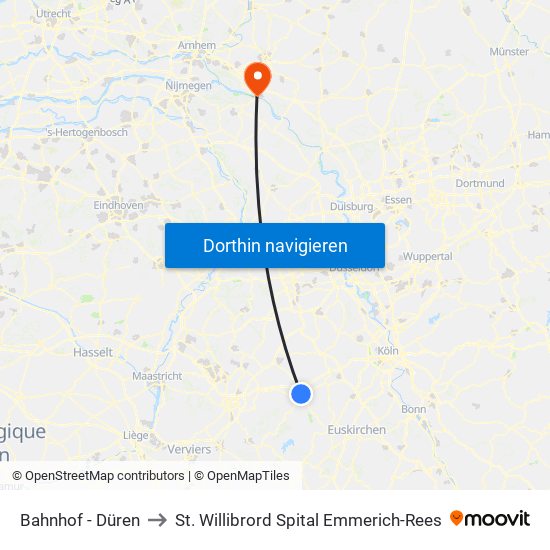 Bahnhof - Düren to St. Willibrord Spital Emmerich-Rees map