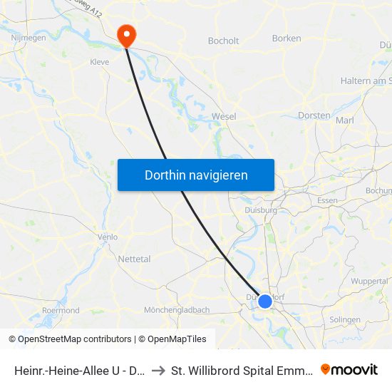 Heinr.-Heine-Allee U - Düsseldorf to St. Willibrord Spital Emmerich-Rees map