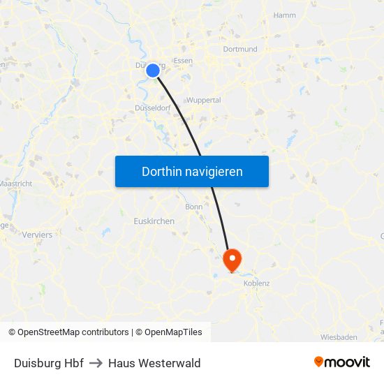 Duisburg Hbf to Haus Westerwald map