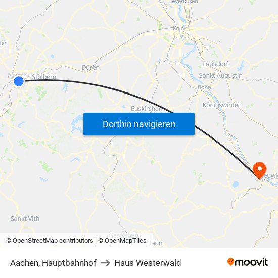 Aachen, Hauptbahnhof to Haus Westerwald map
