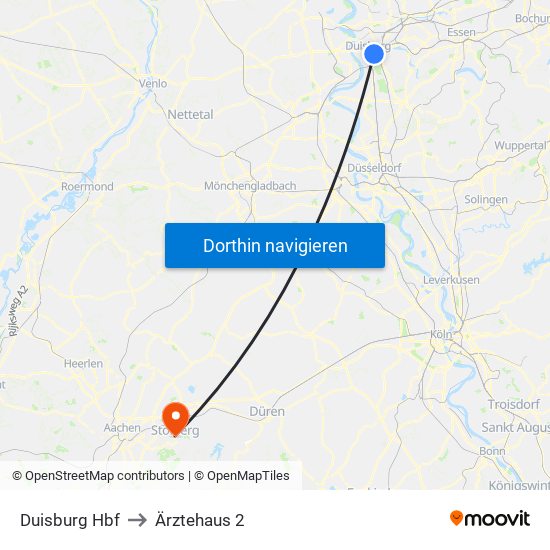 Duisburg Hbf to Ärztehaus 2 map