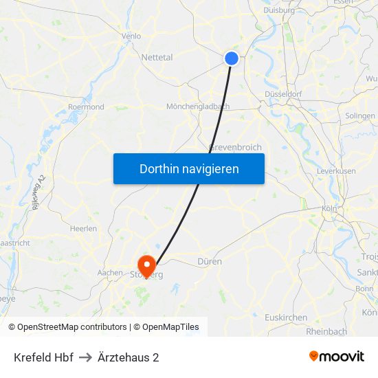 Krefeld Hbf to Ärztehaus 2 map