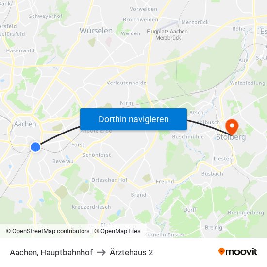Aachen, Hauptbahnhof to Ärztehaus 2 map