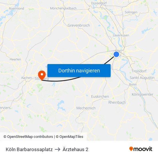 Köln Barbarossaplatz to Ärztehaus 2 map