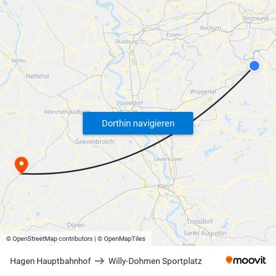 Hagen Hauptbahnhof to Willy-Dohmen Sportplatz map