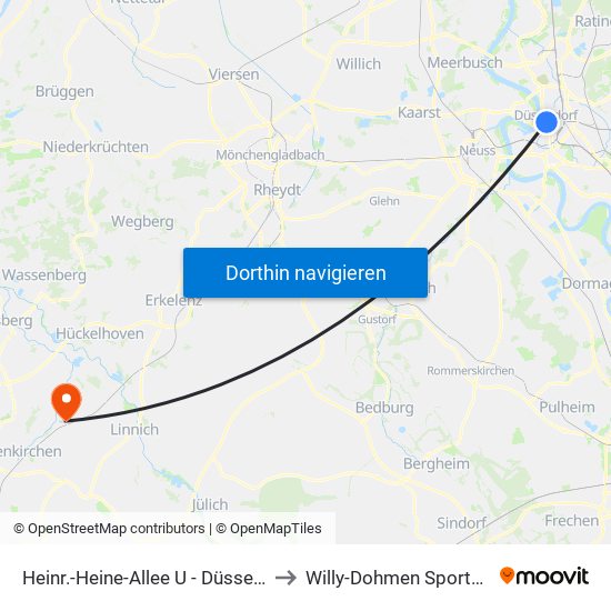 Heinr.-Heine-Allee U - Düsseldorf to Willy-Dohmen Sportplatz map