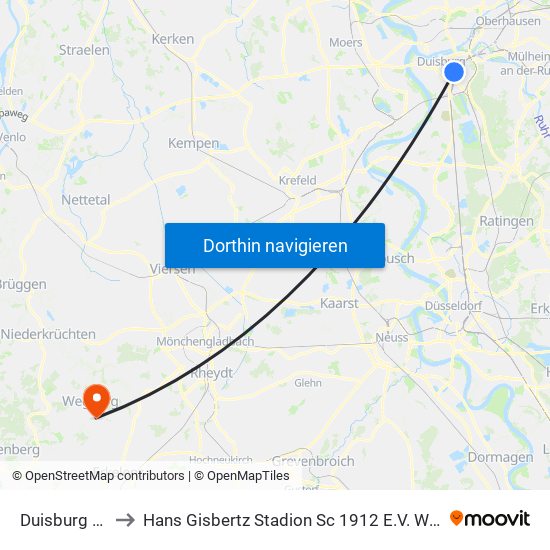 Duisburg Hbf to Hans Gisbertz Stadion Sc 1912 E.V. Wegberg map