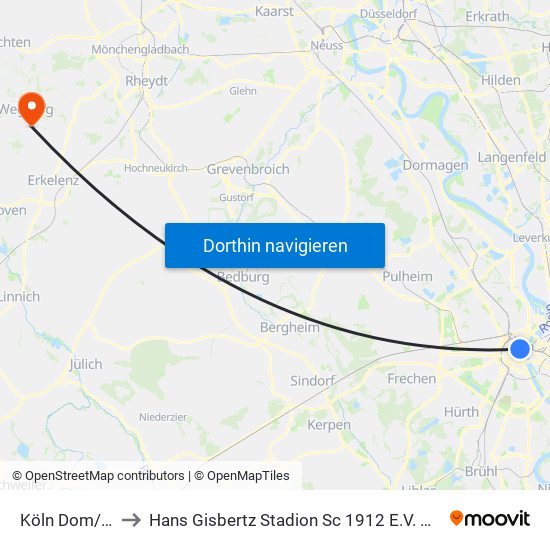 Köln Dom/Hbf to Hans Gisbertz Stadion Sc 1912 E.V. Wegberg map