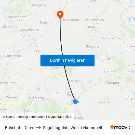 Bahnhof - Düren to Segelflugplatz Wanlo-Niersquell map