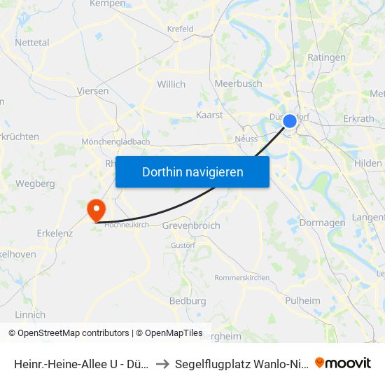Heinr.-Heine-Allee U - Düsseldorf to Segelflugplatz Wanlo-Niersquell map